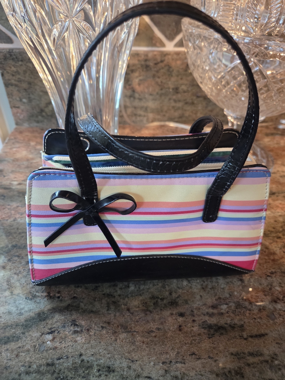 kate Spade Black Trim Multicolor Stripe Mini Handbag